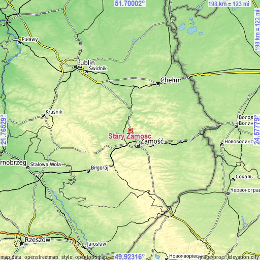 Topographic map of Stary Zamość