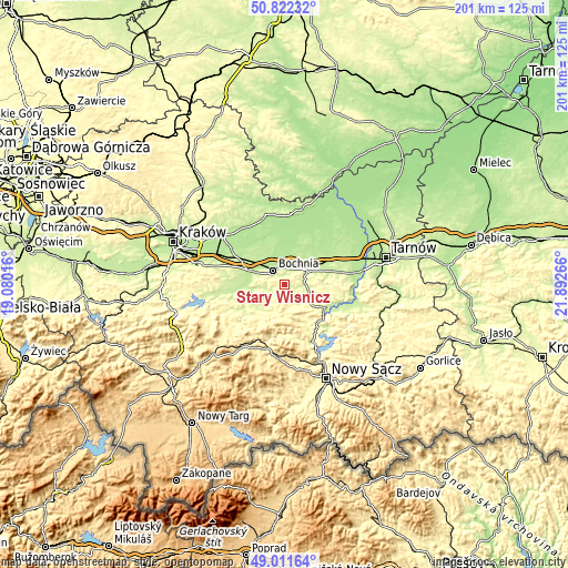 Topographic map of Stary Wiśnicz