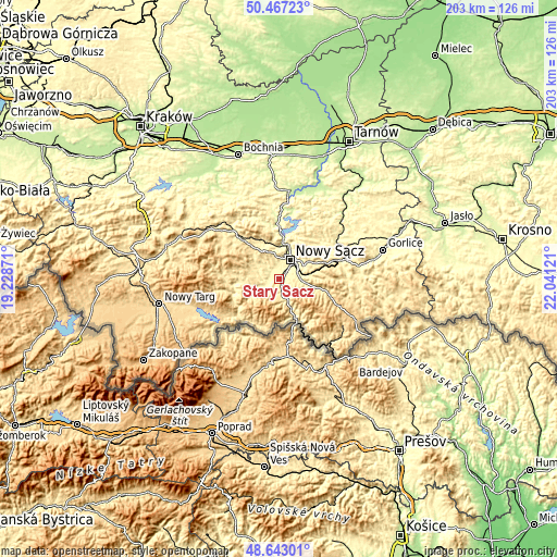 Topographic map of Stary Sącz