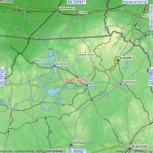 Topographic map of Stare Juchy