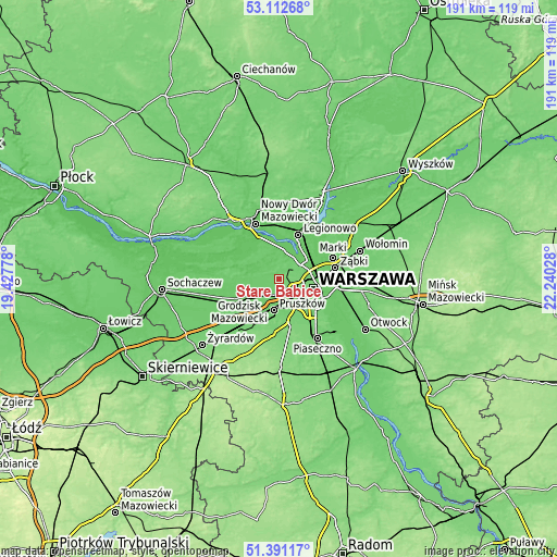 Topographic map of Stare Babice