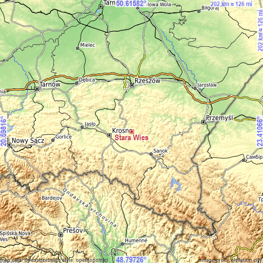 Topographic map of Stara Wieś