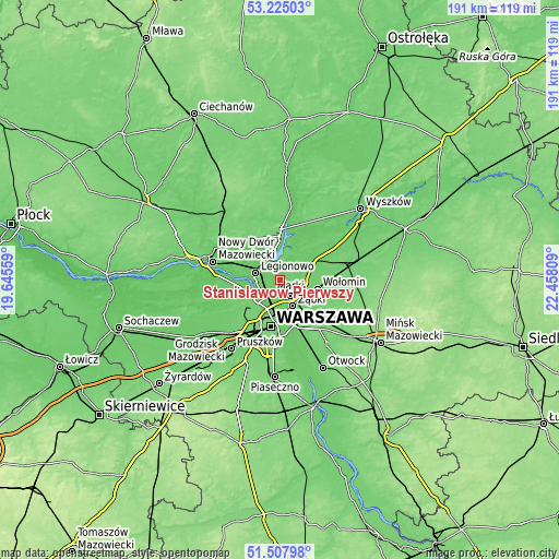 Topographic map of Stanisławów Pierwszy