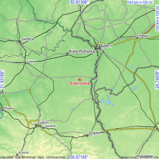 Topographic map of Sosnówka