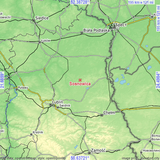 Topographic map of Sosnowica