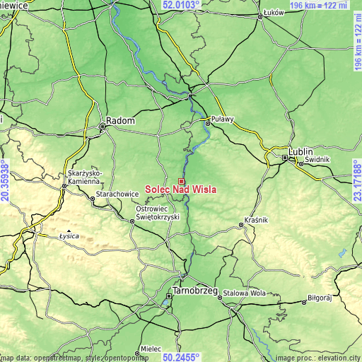 Topographic map of Solec Nad Wisłą