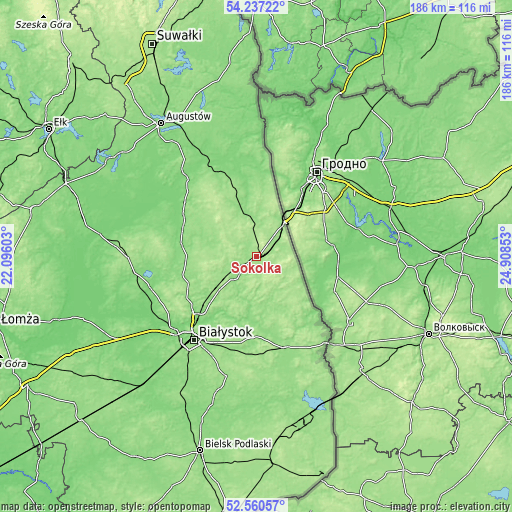 Topographic map of Sokółka