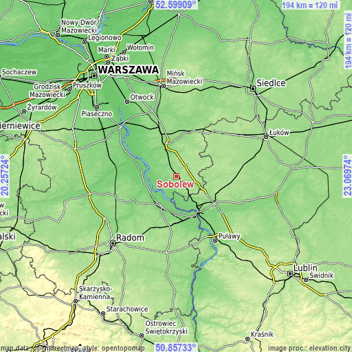 Topographic map of Sobolew