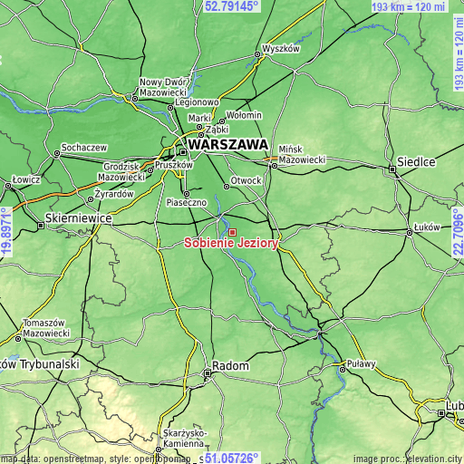 Topographic map of Sobienie Jeziory