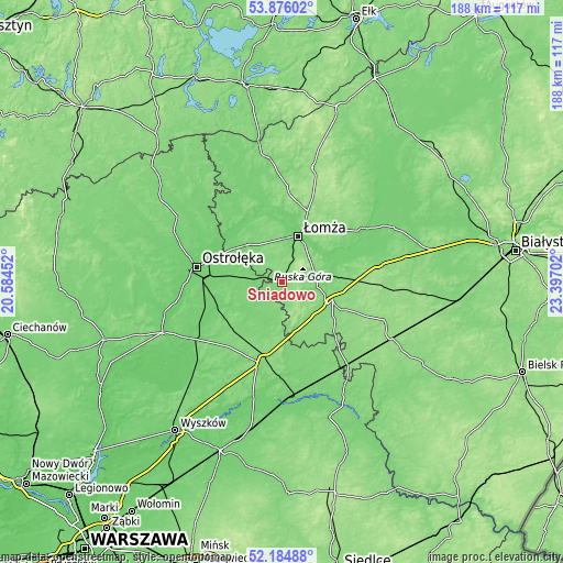 Topographic map of Śniadowo