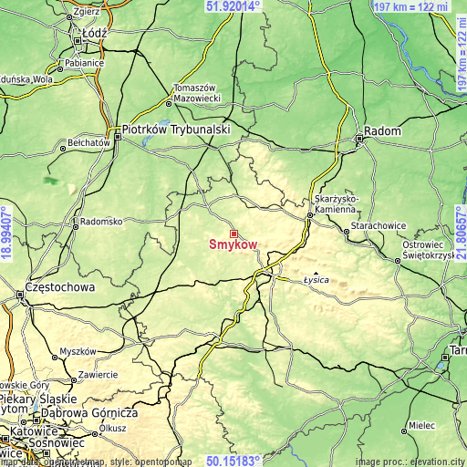 Topographic map of Smyków