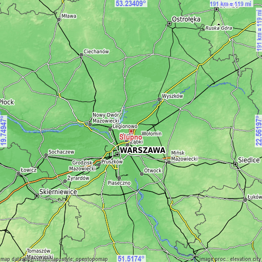 Topographic map of Słupno