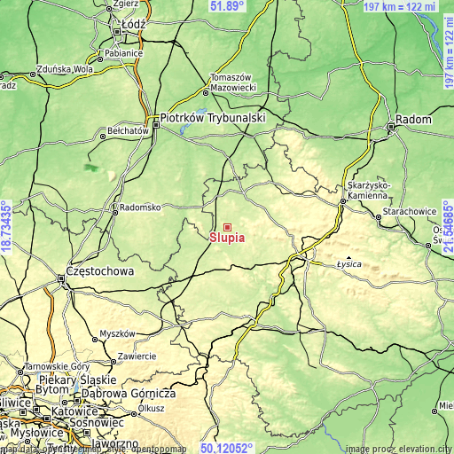 Topographic map of Słupia