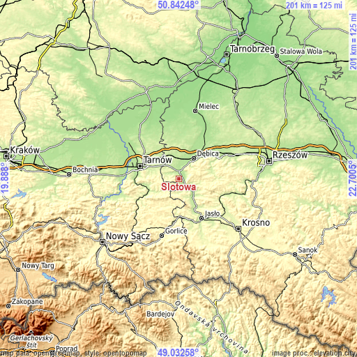 Topographic map of Słotowa