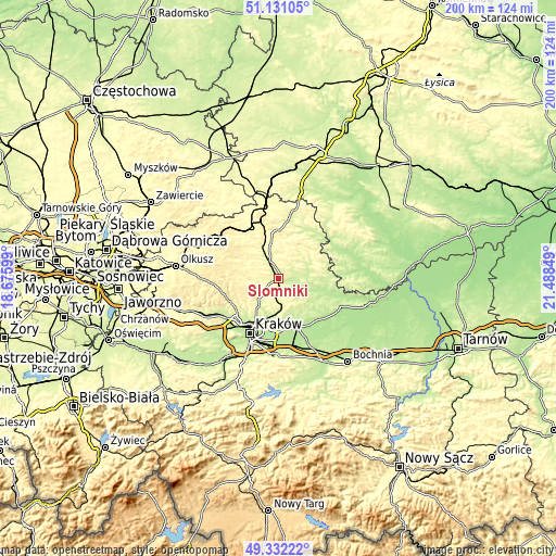 Topographic map of Słomniki
