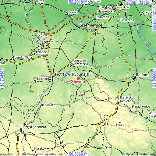 Topographic map of Sławno