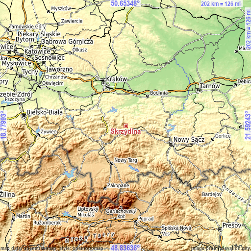 Topographic map of Skrzydlna