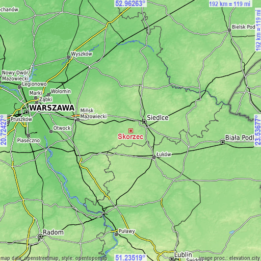 Topographic map of Skórzec