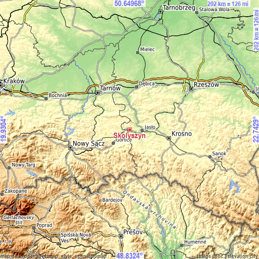 Topographic map of Skołyszyn
