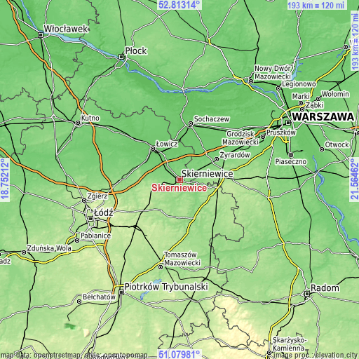 Topographic map of Skierniewice