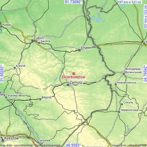 Topographic map of Skierbieszów