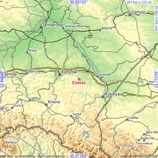 Topographic map of Sietesz