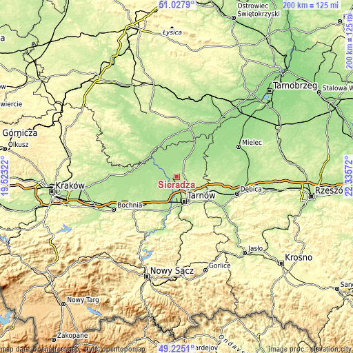 Topographic map of Sieradza