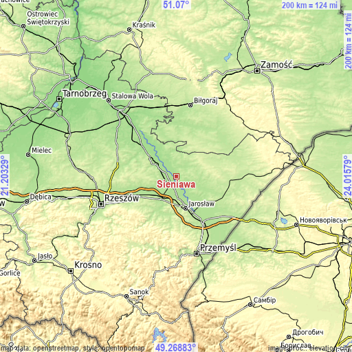 Topographic map of Sieniawa