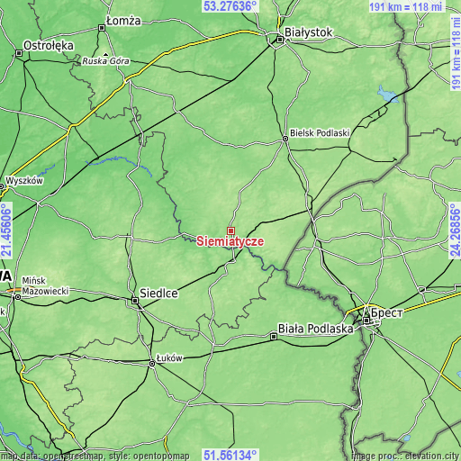 Topographic map of Siemiatycze