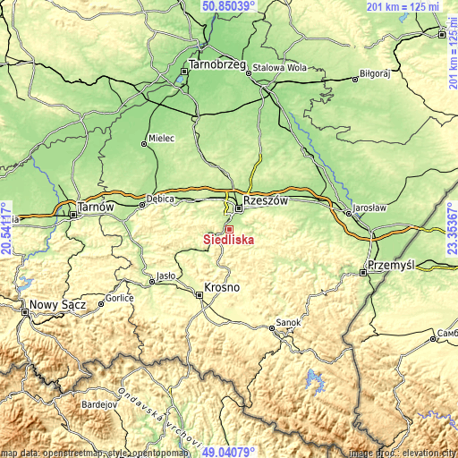 Topographic map of Siedliska