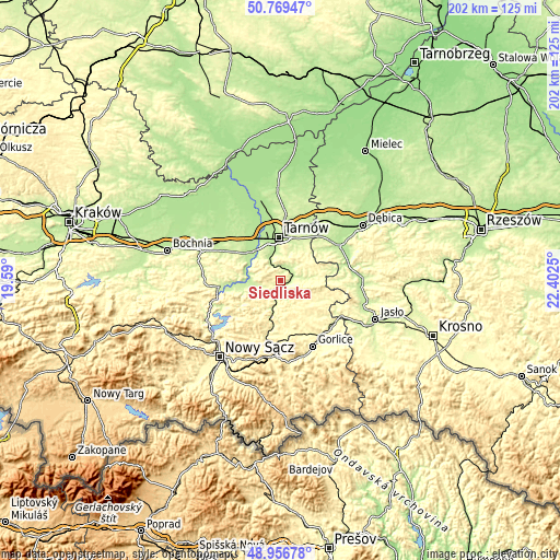 Topographic map of Siedliska