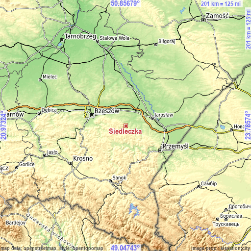 Topographic map of Siedleczka