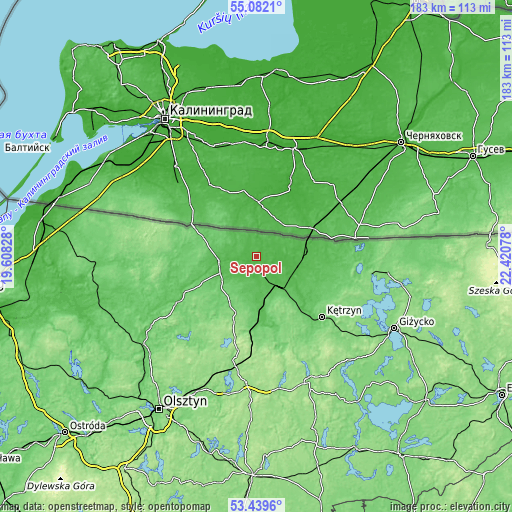 Topographic map of Sępopol