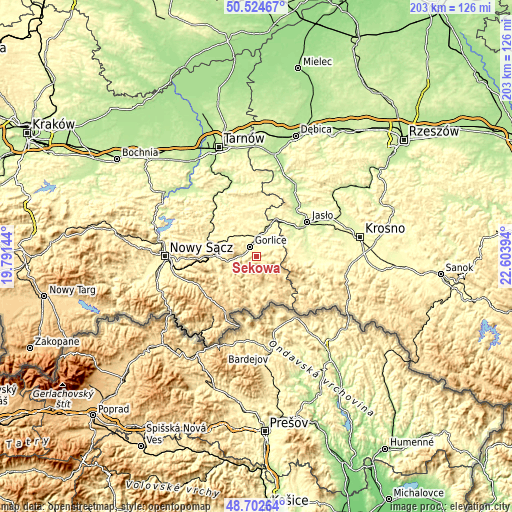 Topographic map of Sękowa