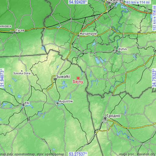 Topographic map of Sejny