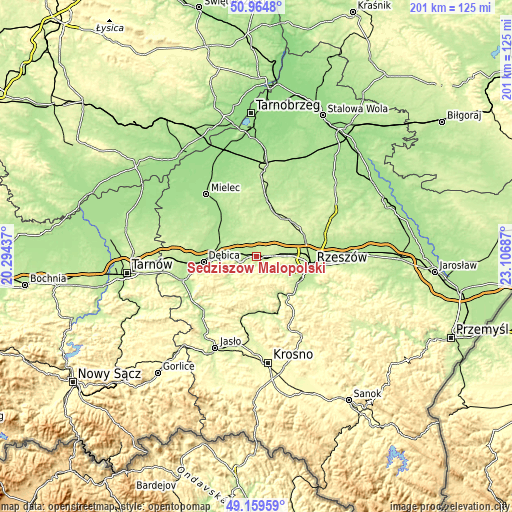 Topographic map of Sędziszów Małopolski