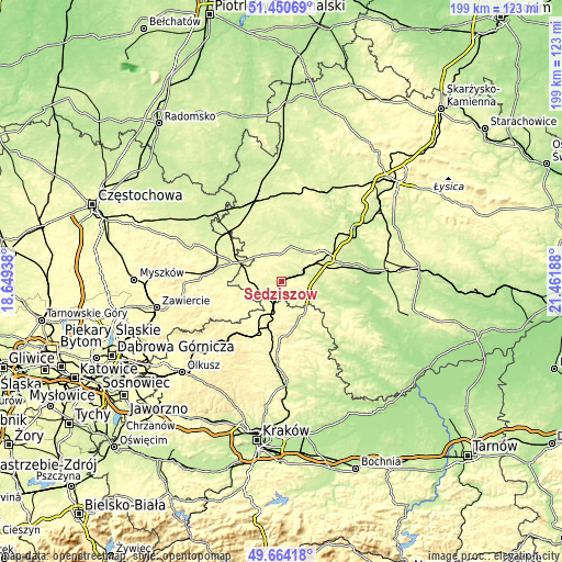 Topographic map of Sędziszów