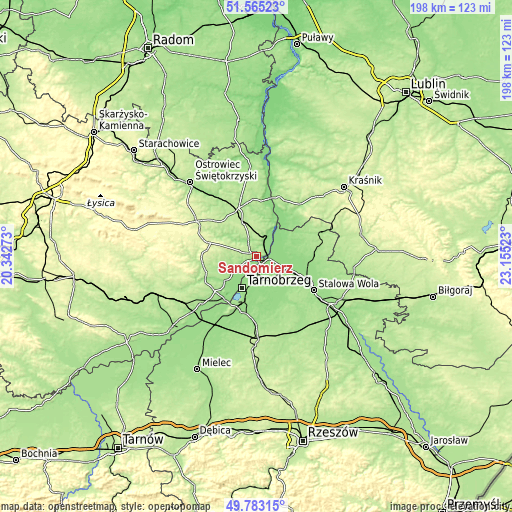 Topographic map of Sandomierz