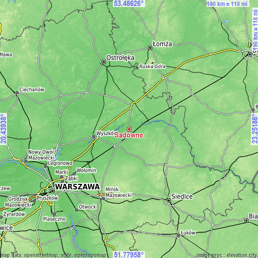 Topographic map of Sadowne