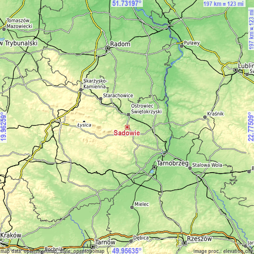 Topographic map of Sadowie