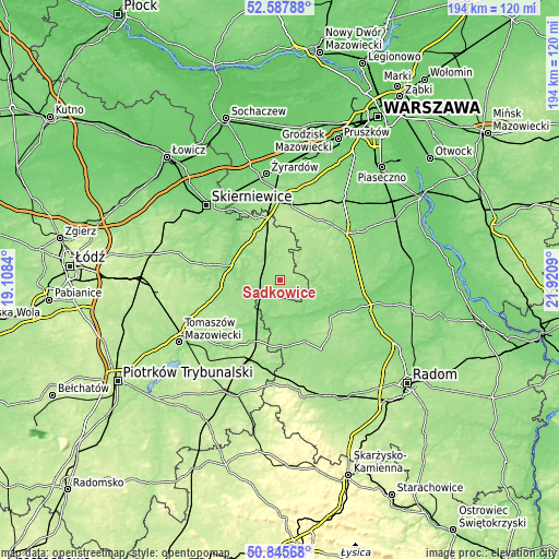 Topographic map of Sadkowice