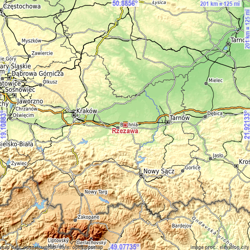 Topographic map of Rzezawa