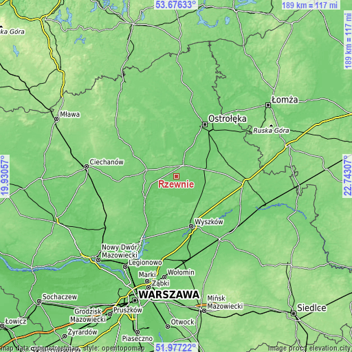 Topographic map of Rzewnie