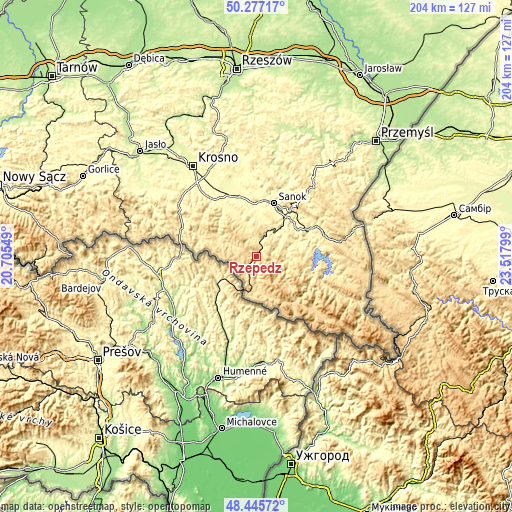 Topographic map of Rzepedź