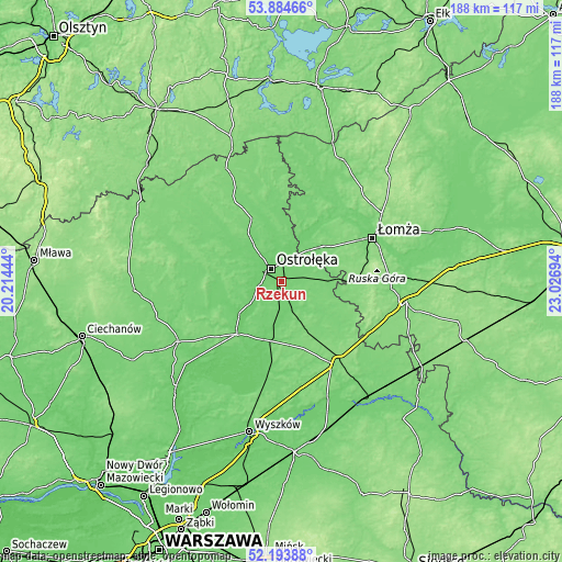 Topographic map of Rzekuń