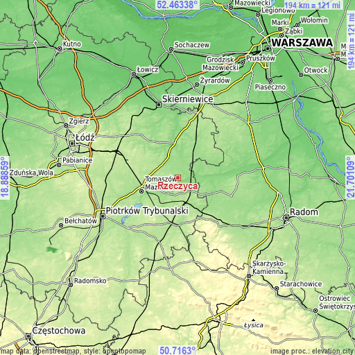 Topographic map of Rzeczyca