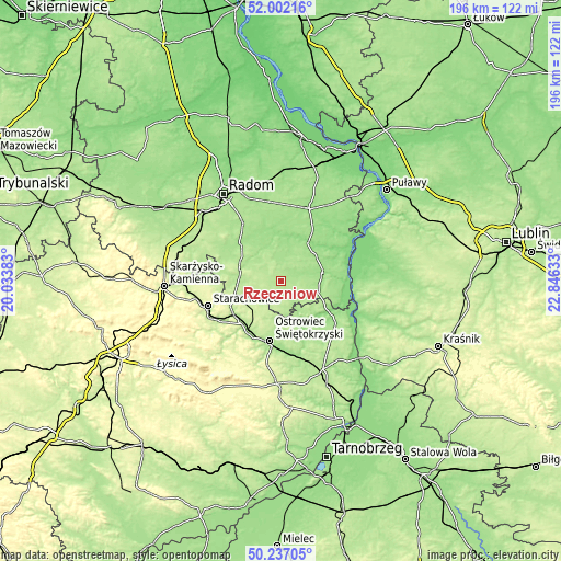 Topographic map of Rzeczniów