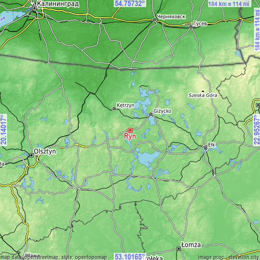 Topographic map of Ryn