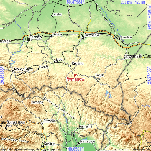 Topographic map of Rymanów