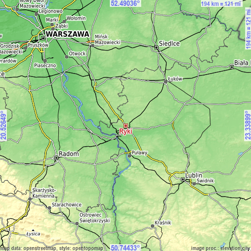 Topographic map of Ryki